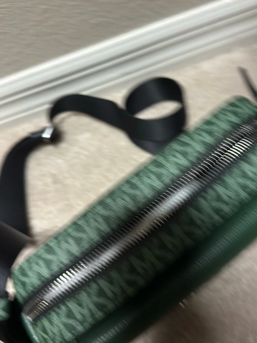 MICHAEL KORS Green Pebbled Leather Messenger Crossbody
